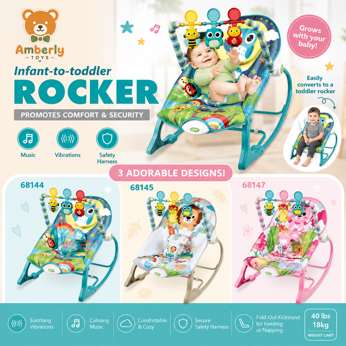 Infant Toddler Rocker (with Music & Vibrations)